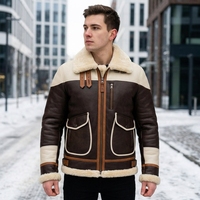 Blouson Aviateur B3 en Cuir Véritable Shearling Marron Espresso et Ivoire Contrastant pour Homme, avec Col en Fourrure Polaire Chaude