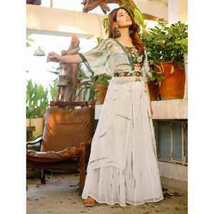 Ensemble jupe en mousseline de soie verte Vriska avec veste taille XS - Product Image 3