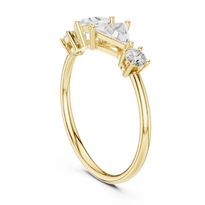 Anillo de Diamantes de Tres Piedras Chapado en Oro Amarillo y Anillo de Compromiso con Diamante Blanco Redondo para Mujer - Product Image 2