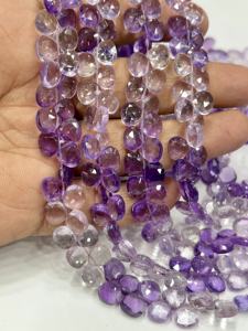 Cuentas de Cuarzo Amatista Rosa Natural Sombreado AAA, Forma de Corazón Facetado, Tipo Briolette, Tamaño Aprox. 6-7mm Cadena de 8 Pulgadas - Product Image 4