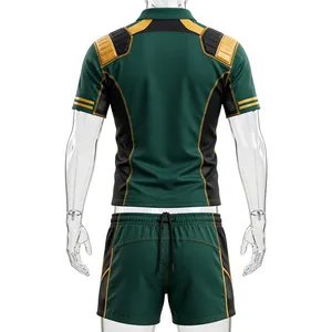 AMKOOR ENTERPRISES Green Black Unisex Sport Rugby Uniform Set Breathable Polyester Sublimation Print Adult <b>Athletic</b> Wear - Product Image 2