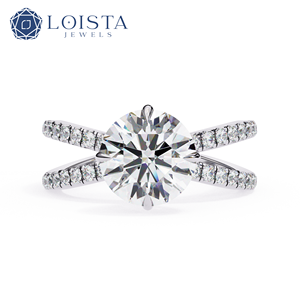 Bague de fiançailles LOISTA en platine avec diamant rond brillant et diamants latéraux, bijoux classiques pour femmes, certifiée GIA - Product Image 1