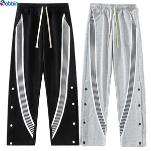 BOBBIN INDUSTRIES New Fashion Comfortable Vintage Side Button Striped Patchwork Canvas Summer <b>Mens</b> Trendy Drawstring Loose - Product Image 5