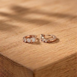 Huggies Hoop Earrings 10K 14K 18K Solid Gold Round Lab Grown Diamond Hoop Earrings 0.40 CT Per Pair IGI Certified Fine Jewelry - Product Image 4