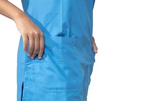 Women Blue <b>Scrub</b> <b>Set</b> with Yellow Accent Hospital Uniform Pants Cotton Polyester Knitted Fabric Needle Detection Seamless Fusing - Product Image 5