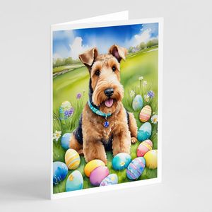 Whimsical Airedale Terrier Easter Egg Hunt Paquete de 8 A7 Tamaño 5x7 Tarjetas de felicitación en blanco con sobres para escribir notas - Product Image 1