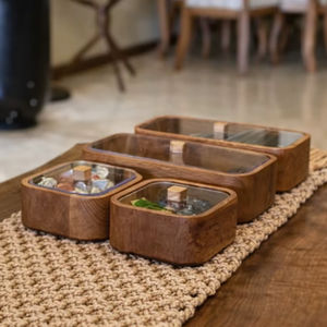 Caja de Almacenamiento de Madera de Lujo, Caja de Servicio Árabe Majlis, Caja de Almacenamiento de Madera con Tapa de Vidrio, Caja de Regalo de Ramadán de Madera - Product Image 1