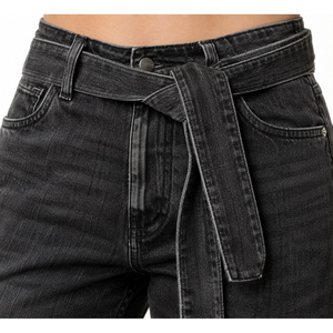 Jean ample décontracté pour femme avec ceinture en jean détachable, délavage moyen, taille XL, mélange de polyester - Product Image 4