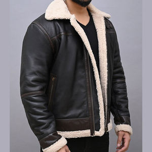 Veste bomber en cuir véritable pour homme Coaach avec doublure en sherpa, fermeture éclair, style motard d'hiver - Product Image 5