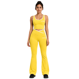 Ensemble de yoga pour femmes, débardeur court sans manches, pantalon évasé taille haute, vêtements de sport, tenue d'entraînement, costumes de sport à séchage rapide - Product Image 1