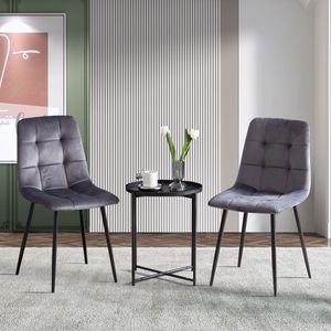 Set di 2 Sedie da Pranzo in Velluto Grigio con Gambe in Metallo per Sala da Pranzo o Cucina - Product Image 1
