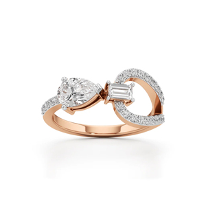 Bague de fiançailles en or rose avec diamant taille poire et accent taille émeraude, bijoux fins romantiques pour femmes - Product Image 1