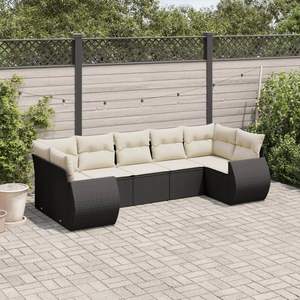 Conjunto de Sofá de Jardín de Ratán PE Negro y Acero con Recubrimiento en Polvo, 100% Poliéster, Muebles Elegantes para Exteriores - Product Image 1