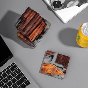 Handmade Wood Resin <b>Coasters</b> With State Maps Blue Inlay Custom Shape Mats <b>For</b> <b>Drink</b> Protection - Product Image 4