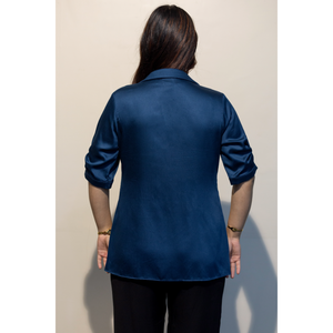 Camisa Elegante de Algodón Giza Azul EURELLA para Mujer, Moda Casual para Uso Diario - Product Image 2
