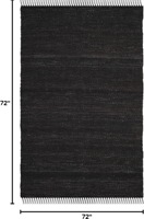 Tapis en jute noir uni tissé à la main avec franges, écologique, couleur unie, à poils plats