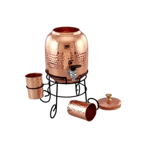 Copper Water <b>Dispenser</b> with Glass Body and Stone Design for Outdoor Use with Tap and Lid Copper Water <b>Dispenser</b> - Product Image 6
