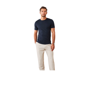 Camiseta de Manga Corta con Cuello Redondo para Hombre, Color Azul Marino, 100% Algodón, Corte Ajustado, Estilo Casual, Color Sólido, Tejido de Punto Jersey - Product Image 1