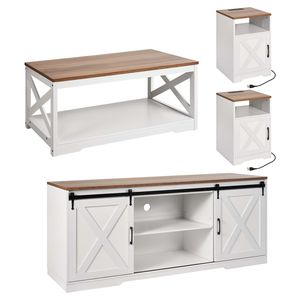 Set da Soggiorno in Stile Fattoria 4 Pezzi: Tavolino da Caffè 40 Pollici con 2 Tavolini Laterali e Mobile TV 66 Pollici, Facile Montaggio, Arredamento Stile Fattoria - Product Image 1