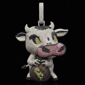 Colgante de moissanita multicolor con diseño de bolsa de dinero y vaca de dibujos animados, único para joyería fina, colgantes y dijes - Product Image 1