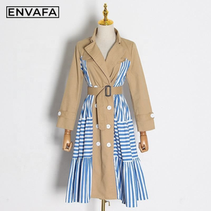 Chaqueta Cortavientos Transpirable Personalizada con Logotipo, Abrigo Largo con Cinturón y Doble Botonadura para Mujer, Estilo Coreano con Parches - Product Image 6