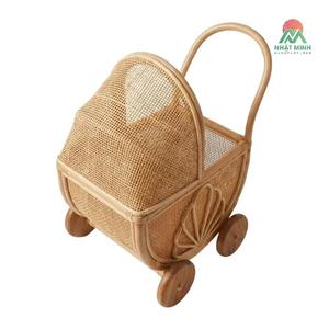 Poussette jouet en rotin naturel NHAT MINH, mini poussette pour poupée, roues en bois, pour enfants de 2 à 4 ans, unisexe - Product Image 1