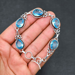 Striking for Blue Topaz <b>Bracelet</b> in 925 Sterling Silver Teardrop Cut Gemstone <b>Adjustable</b> Handmade Jewelry for Women Party Gift - Product Image 1