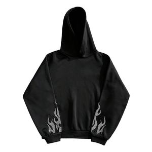 Strass Flamme Manches Pull À Capuche Unisexe Streetwear Surdimensionné Coupe Coton Polaire Goutte D'épaule Logo Personnalisé Sweat - Product Image 1