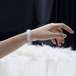 Multi Row Pave Round Cut Lab Grown Diamond Bangle <b>Bracelet</b> 925 Sterling Silver 10K 14K 18K Solid Gold Fine Jewelry Factory - Product Image 4