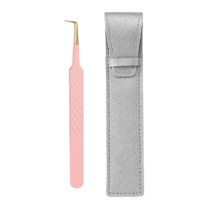 Pince à épiler pour extensions de cils à pointe en fibre haute précision, en acier inoxydable, bleu clair, 90 degrés, pour volume intense, avec étui - Product Image 6
