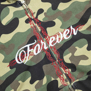 Men's Oversized Camouflage Hooded Sweatshirt Zipper Front Embroidered Forever Logo French Terry Cotton Autumn Casual Wear - Product Image 4