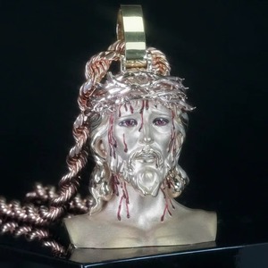 Colgante de Jesús Cristo Chapado en Plata 925 con Corona de Espinas, Joyería Religiosa Cristiana para Ocasiones Religiosas, Colgante Hip Hop - Product Image 3