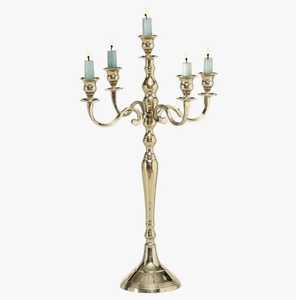 SKIES TRADERS CL0130 Centre de table lanterne carré classique de luxe à 5 bras en métal doré, élégant chandelier haut en laiton pour bougies coniques - Product Image 1