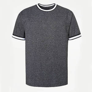 Camiseta de Manga Corta con Cuello Redondo para Hombre, Color Sólido, Tejido de Punto, Ribete en Contraste, Corte Regular, Estilo Casual - Product Image 1