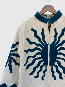 Veste géométrique brodée à la main, col mandarin, manches longues, coton, style boxy pour femme, printemps - Product Image 4