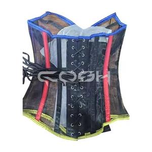 Corsé de malla transparente a la moda |   Top Corset Estilo Gótico para Discoteca con Diseño de Bloques de Color - Product Image 6