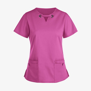 Haut de blouse médicale tricoté respirant, coupe ajustée, manches courtes, multi-poches, design uni, unisexe, mode 2026, personnalisé OEM - Product Image 1