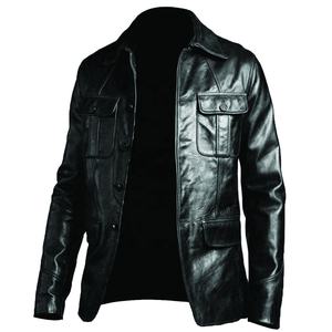 Blouson de moto en cuir d'agneau véritable pour homme, style urbain, avec garniture en fourrure d'agneau et poches zippées respirantes - Product Image 1