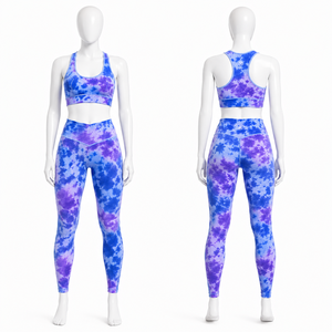 Women Tie Dye Yoga Set High Waist Leggings Sports Bra Fitness Gym Workout Activewear Set - Product Image 3