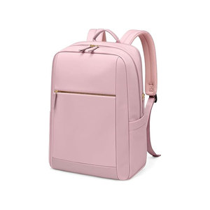 Minimalist Pink Nylon Laptop <b>Backpack</b> With Zipper Closure Front Pocket And Shoulder <b>Straps</b> Unisex Softback - Product Image 1