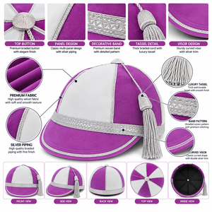 Casquette d'honneur élégante en velours violet et blanc avec bordure tressée argentée et pompon – Casquette classique pour l'école, les équipes sportives, les présentations et les célébrations - Product Image 5