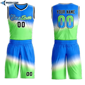 Custom Basketball Jersey Set Blue Gradient V-Neck Sleeveless Sublimated Mesh Breathable Elastic Waist Adult Unisex 100% - Product Image 5