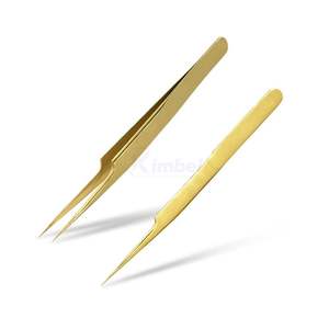 แหนบต่อขนตาเคลือบทอง แหนบโค้งสำหรับต่อขนตาแบบเส้นต่อเส้น ราคาขายส่ง - Product Image 3