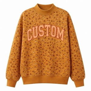 Sudadera de punto personalizada de alta calidad para mujer, antiarrugas, con estampado frontal, bordado de parche, hombros caídos y cuello alto. - Product Image 3