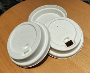 Lightweight Convenient <b>100ml</b> Bagasse 80mm Disposable Paper Coffee <b>Cup</b> Lids Microwave Safe Easy Open End Smooth Closure Beverage - Product Image 2