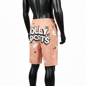 Shorts de Mujer Premium de Nailon y Spandex de 210 GSM, Color Coral Melocotón, Detalle Desgastado, Suaves, de Secado Rápido, con Logotipo Personalizado Serigrafiado - Product Image 5