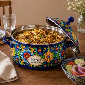 <b>Marvel</b> Handicrafts Floral Enamel Casserole with Lid Multicolor <b>Printed</b> Serving Pot Premium Kitchen Dining Tableware Food Contain - Product Image 4