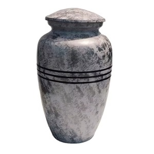 Urne funéraire en métal gris pour cendres humaines, urne commémorative pour adulte avec bande noire décorative, urne funéraire classique - Product Image 3