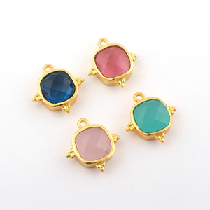 Wholesale jewelry cushion cut gemstone <b>pendant</b> charms connector beaded design 18k gold plated diy single <b>bail</b> making jewelry - Product Image 3