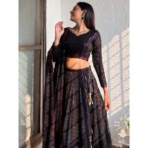 Festival Wear Plus Size Black <b>Sequins</b> Georgette Lehenga Choli - Product Image 2